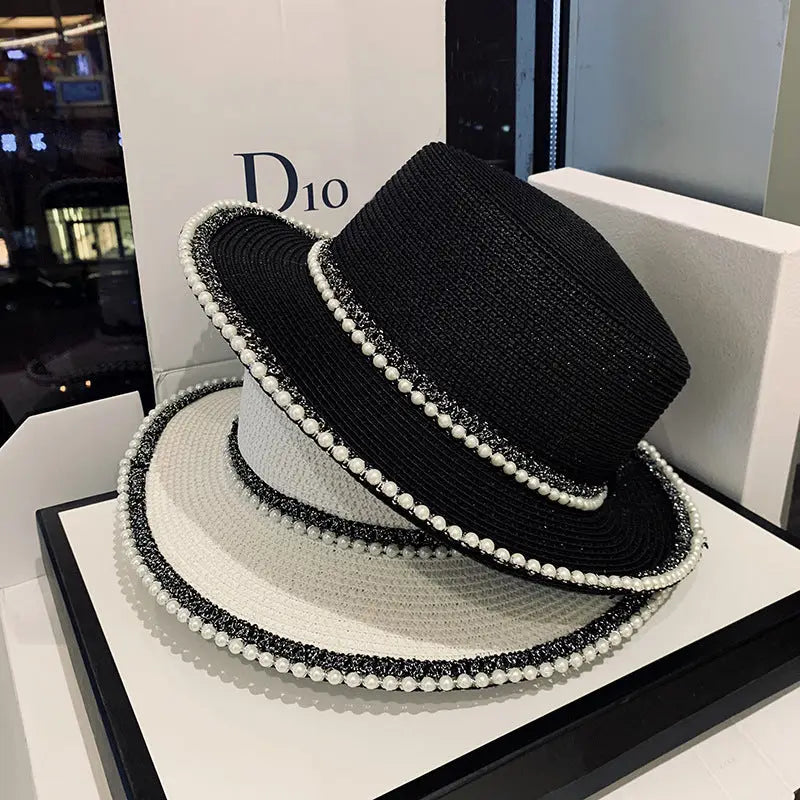 Sombrero de paja con ribete de perlas - image 2