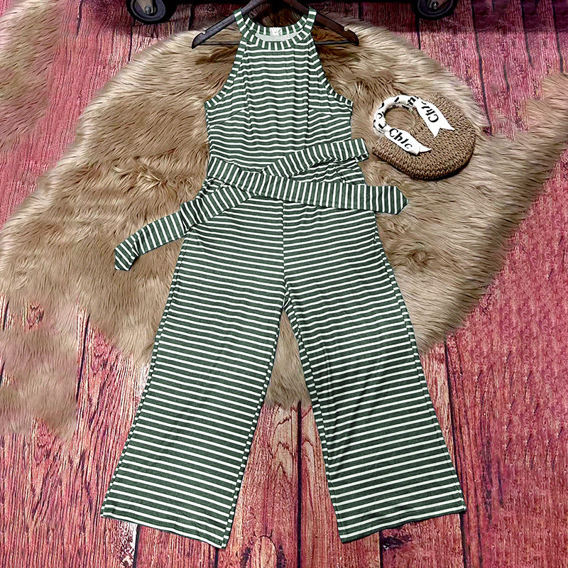 Women's Striped Wide Leg Jumpsuit with Tie Waist - image 9