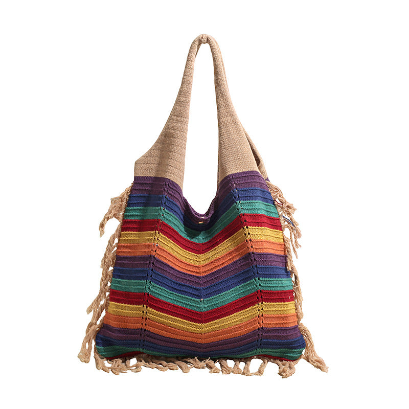Knit Tassel Beach Tote Bag - image 7
