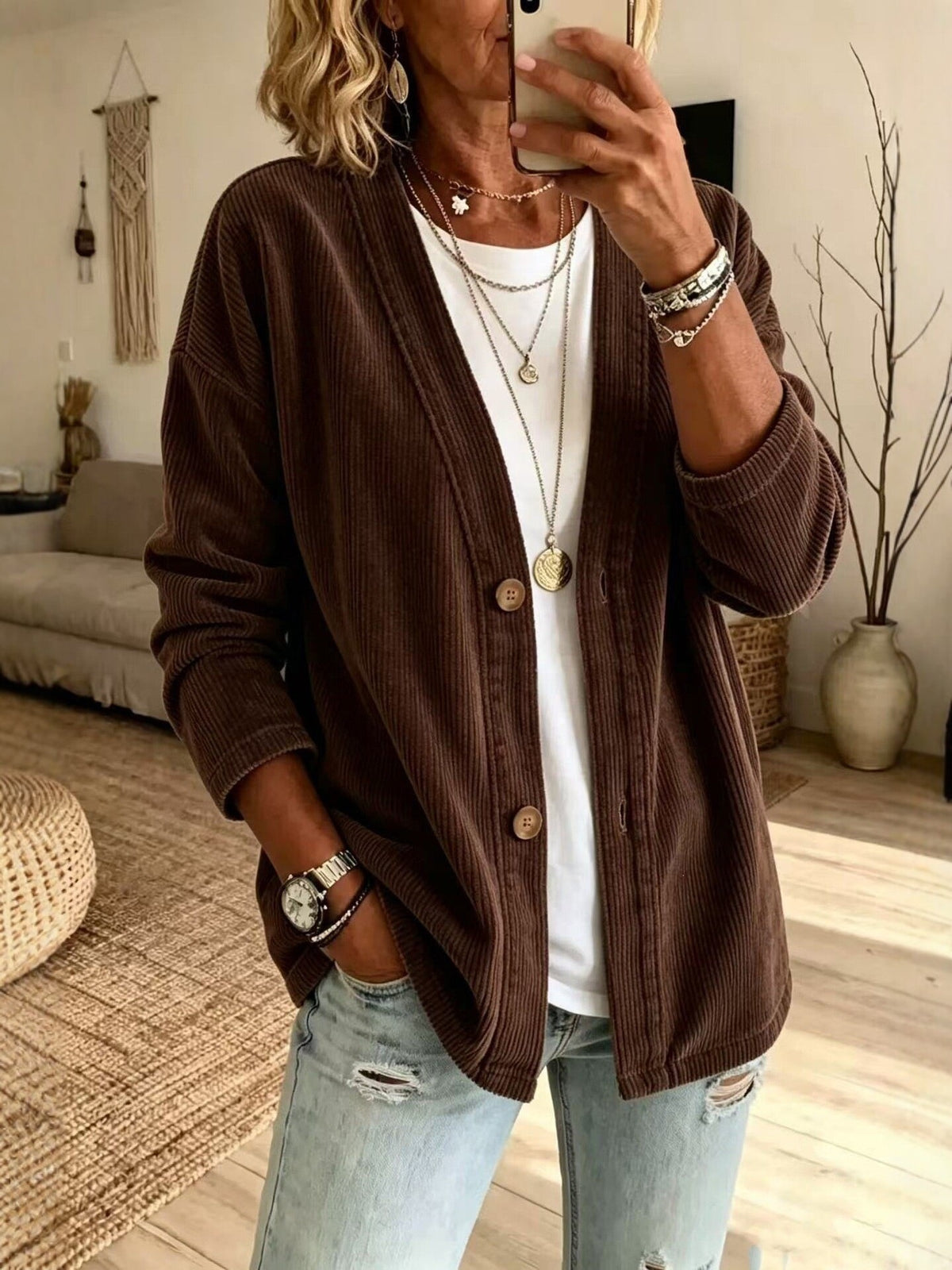 Women's Loose Button Casual Jacket - image 10