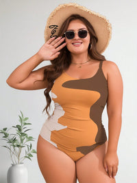 Women's Plus Size Earth Tone Color Block One-Piece Swimsuit - image 3