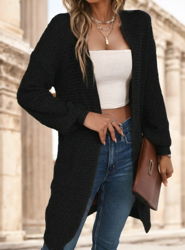 Solid Drop Shoulder Cardigan,Long Sleeve Tops - image 3