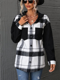 Plaid Print Drop Shoulder Hooded Coat - image 1