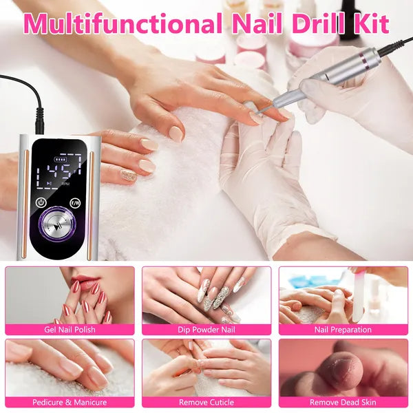Portable Electric Nail Drill Bit 45000 RPM With 11 Bits Base Waist Clip Cordless Rechargeable Nail File Machine For Professional Salon Home Acrylic Nails Remove Nail Gel Polish Manicure - image 2