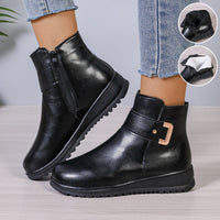 Winter Fleece Boots With Side Zipper Design Fashion Simple Non-slip Ankle Boots For Women Warm Pu Leather - image 6