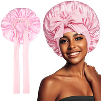 Satin Sleep Bonnet With Bow Knot, Elastic Wide Band Night Cap, Silk Like Satin Hair Bonnet For Women - image 1