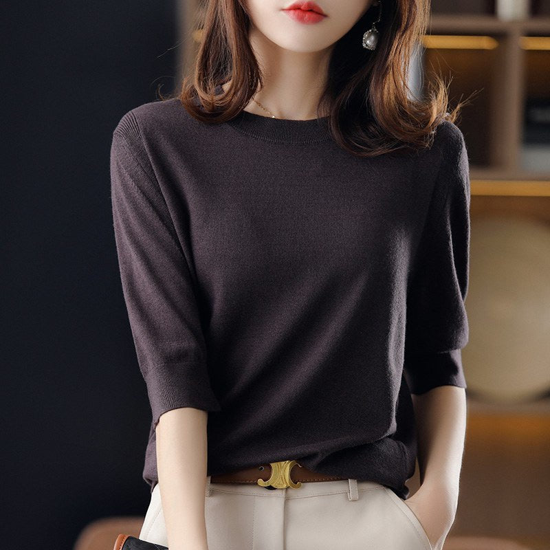 Women's Loose Round Neck Three-Quarter Sleeve Top - image 4