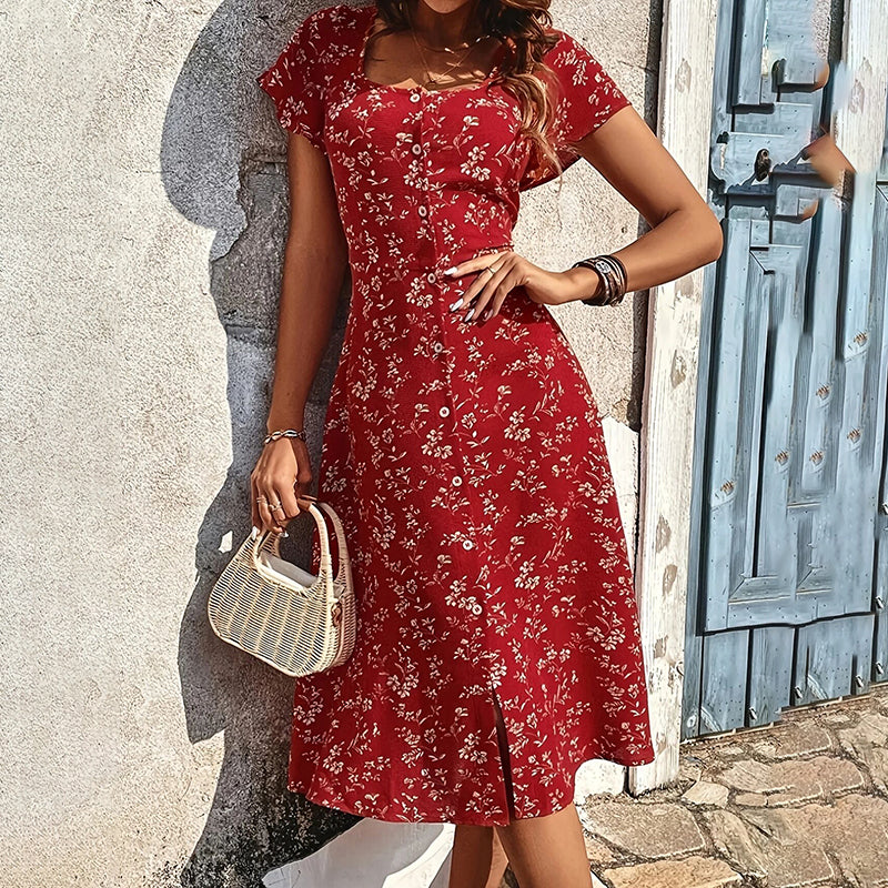 Women's Floral Print Short Sleeve Split Maxi Dress, Boho Beach Sundress - image 3