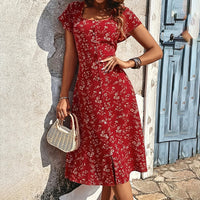 Women's Floral Print Short Sleeve Split Maxi Dress, Boho Beach Sundress - image 3