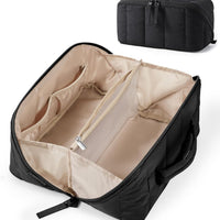 Puffy Travel Makeup Bag Toiletry Bag For Women, Black Open Flat, Portable, Make Up Organizer, Water Resistant - image 1