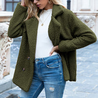 Women's Fuzzy Teddy Coat, Lapel Double Breasted Winter Jacket with Pockets - image 5