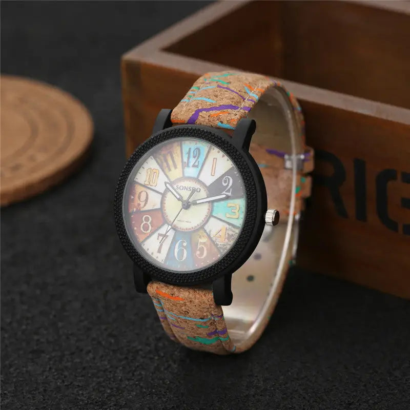Reloj de cuarzo con correa de piel vintage - image 3