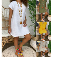 Women's V-Neck Short Sleeve Shift Sundress - image 1
