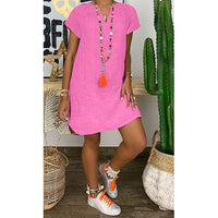 Women's V-Neck Short Sleeve Shift Sundress - image 3