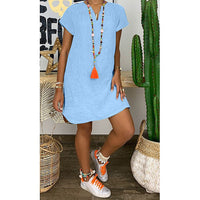 Women's V-Neck Short Sleeve Shift Sundress - image 4