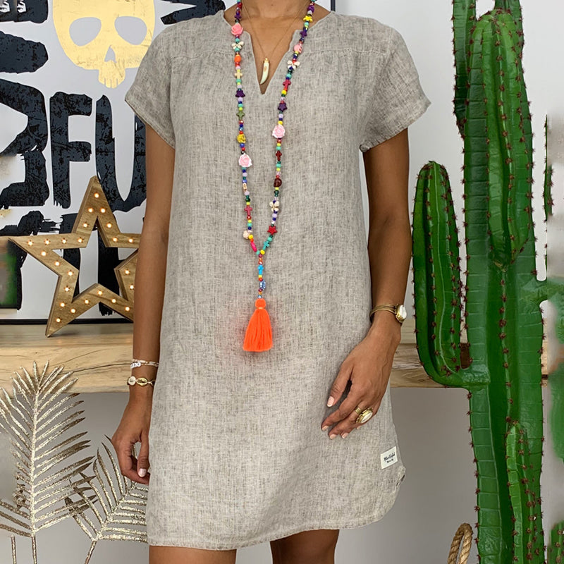 Women's V-Neck Short Sleeve Shift Sundress - image 10
