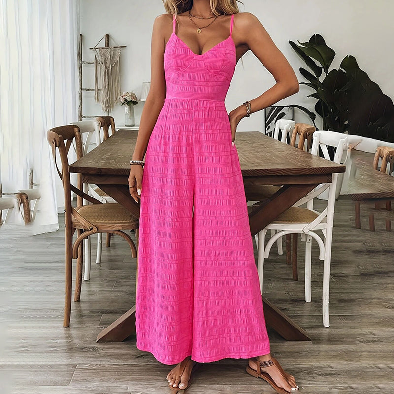 Women's Elegant Pink Sleeveless Jumpsuit With Back Bow V-Neck Palazzo Pants - image 7