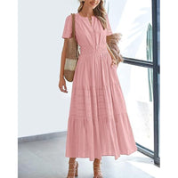 Women's V-Neck Short Sleeve Tiered Maxi Dress with Pockets - image 5