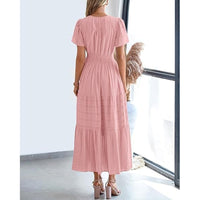Women's V-Neck Short Sleeve Tiered Maxi Dress with Pockets - image 6