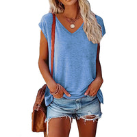 4Pack Women's V-Neck Short Sleeve T-Shirts - Summer Casual Solid Color Tops - image 5