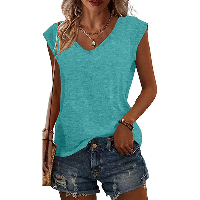 4Pack Women's V-Neck Short Sleeve T-Shirts - Summer Casual Solid Color Tops - image 8