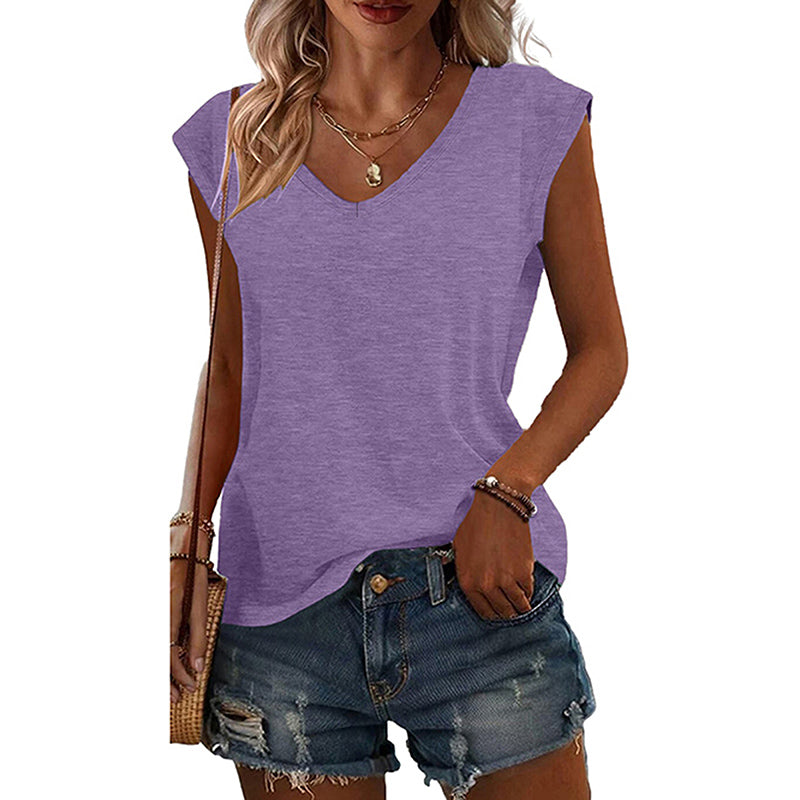 4Pack Women's V-Neck Short Sleeve T-Shirts - Summer Casual Solid Color Tops - image 10