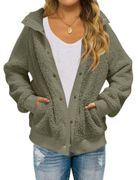 Winter Long Sleeve Button Sherpa Jacket Coat Pockets - image 2