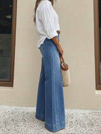 Jeans clásicos azul medio de pierna ancha y tiro alto - image 3