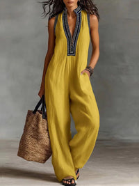 Women's Simple Linen-blend Sleeveless Jumpsuit - image 6