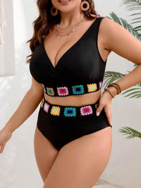 Bikini negro de tiro alto con ribete de crochet, tallas grandes - image 1