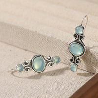 Vintage Blue Stone Scroll Drop Earrings - image 2