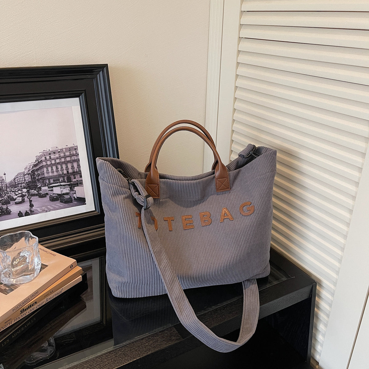 Corduroy Letter Print Tote Bag - image 7