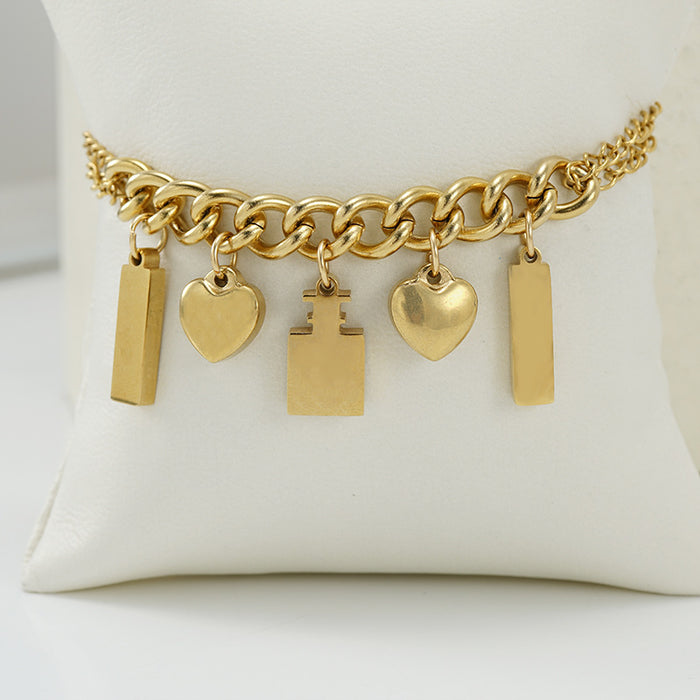 18K Gold Heart Bar Bracelet