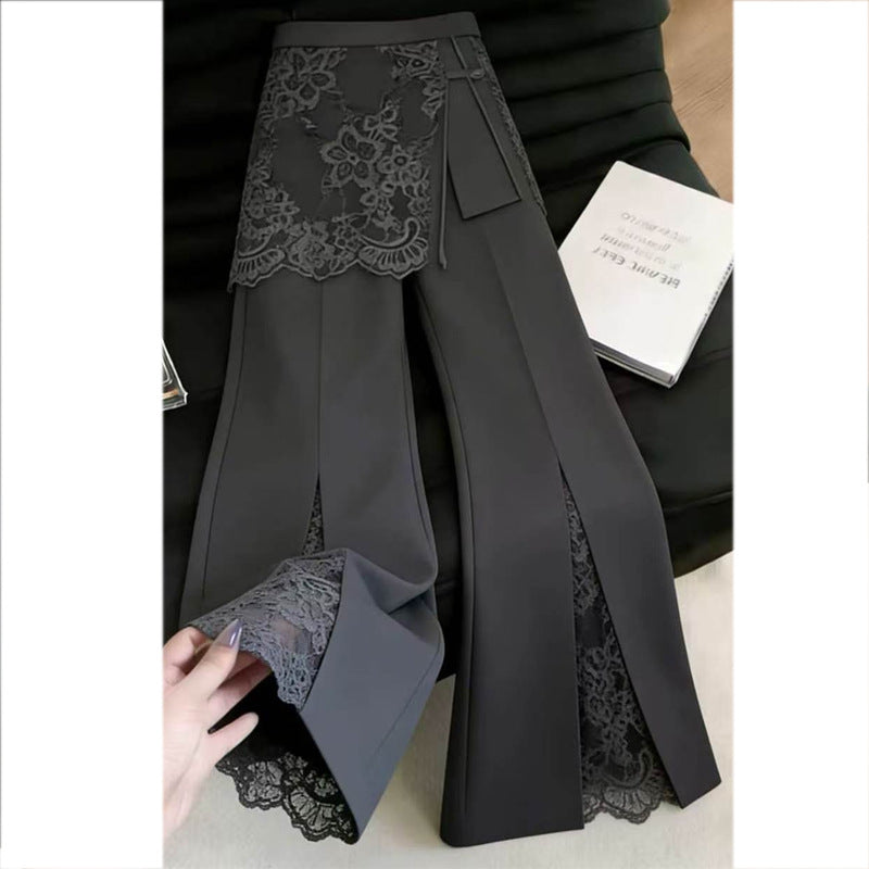 Gray Lace Panel Suit Pants - image 5