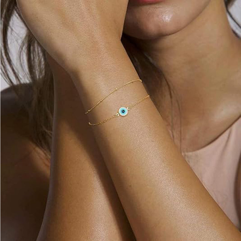 Dainty 14K Gold Filled Evil Eye Layered Bracelet - image 6