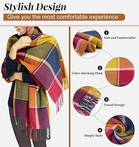 Women's Long Plaid Winter Scarf with Tassels, Soft Warm Checkered Blanket Wrap - image 6