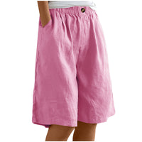 Women's Casual High Waist Loose Fit Solid Color Shorts - Button & Elastic Waist With Pockets - image 11
