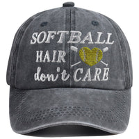 Softball Hair Don't Care Embroidered Washed Baseball Cap, Vintage Distressed Hat For Women Softball Lover - image 2