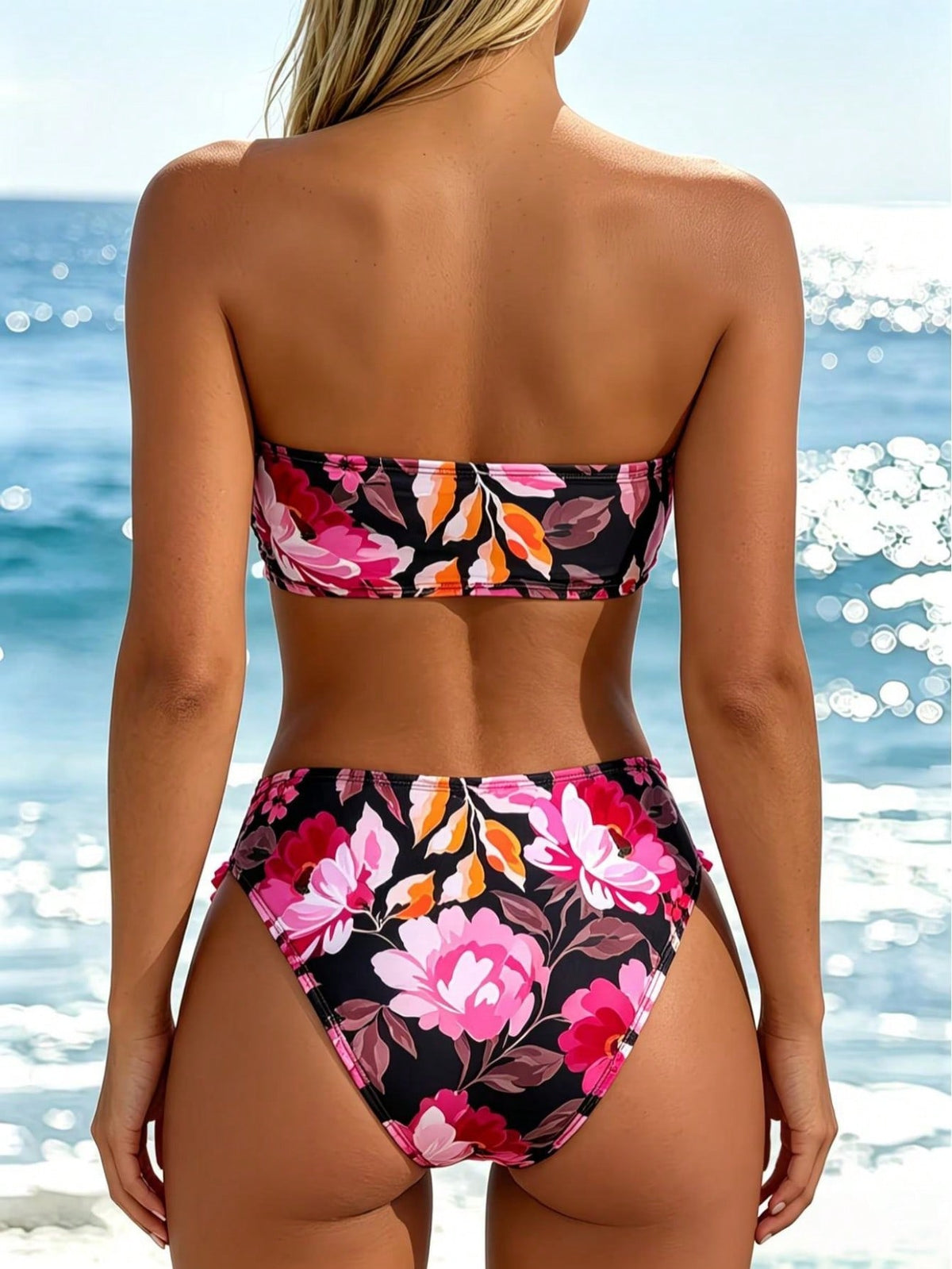 Floral Strapless Bandeau High Waist Bikini Set - image 5