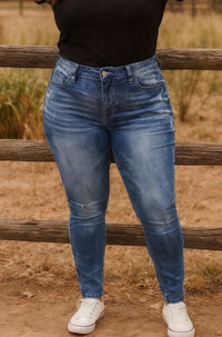 Jeans skinny de lavado claro, talla grande - image 3