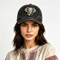 2pcs Vintage Washed Cotton Baseball Cap, Embroidered African Elephant Head Dad Hat Outdoor Summer Casual Sun Hat - image 3