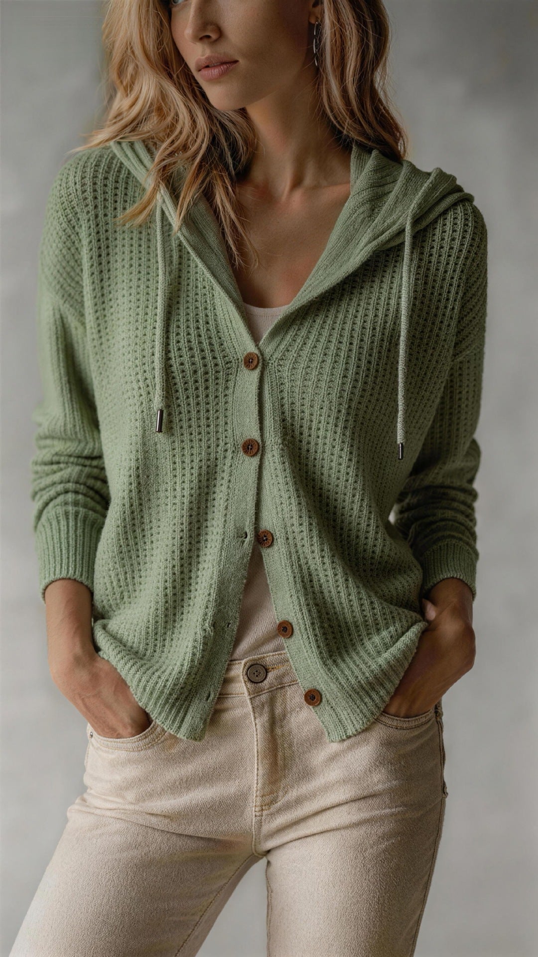 Hooded Knitted Cardigan Womens Loose-Fit Coat