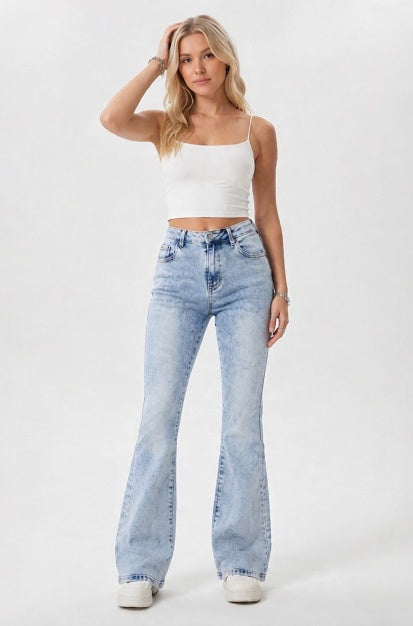 Vintage Cargo Flare Jeans Women Light Wash High Waist Utility Pocket Denim Pants - image 2