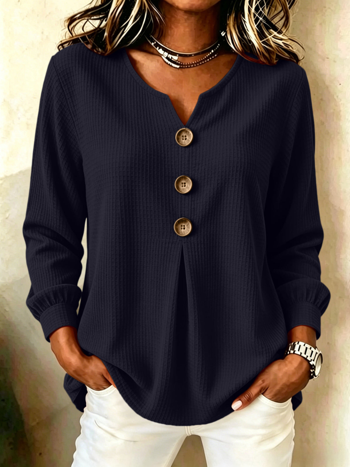 Loose V-Neck Button-Down Casual Top - image 10