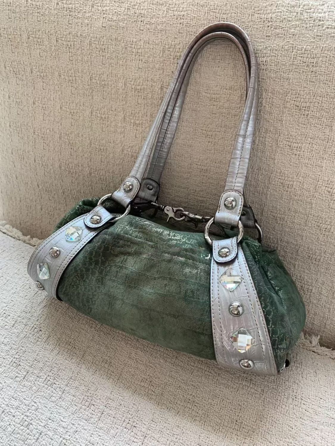 Vintage Green and Silver Gem Shoulder Bag