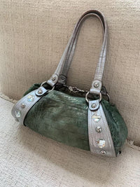 Vintage Green and Silver Gem Shoulder Bag - image 2