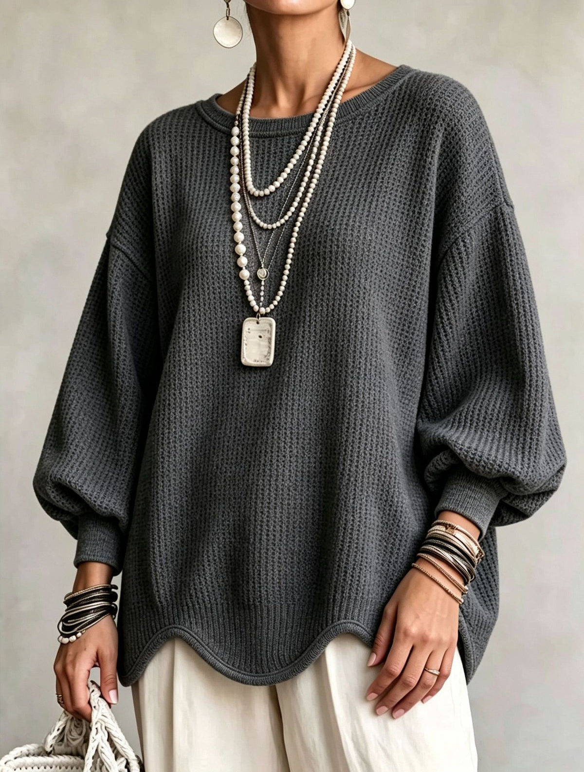 Lantern Sleeve Top with Wavy Hem - image 7