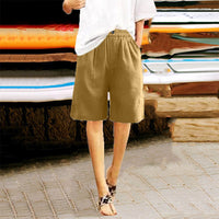 Women's Casual High Waist Loose Fit Solid Color Shorts - Button & Elastic Waist With Pockets - image 5