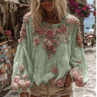Blusa holgada de manga larga con flores en relieve - image 4