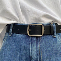 Matte Silver Buckle Faux Leather Belt - image 1